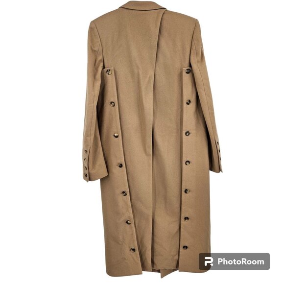 Rokh Coat $2200 Brown Wool Long Line Button Details Pockets Convertible Maxi 38 - Picture 2 of 11